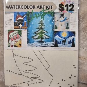 Christmas Watercolor Art Kit w/5 designs 11×8.5" includes paints & brush